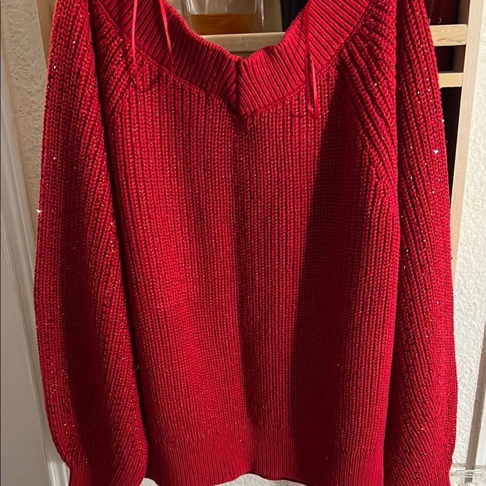 INC International Concepts Women's V-Neck Red Sweater - Picture 2 of 3